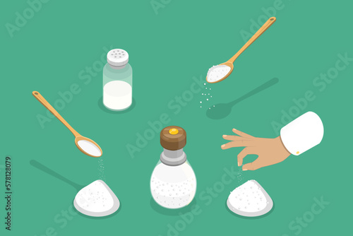 3D Isometric Flat Vector Set of Items and Scenes with Salt, Baking and Cooking photo