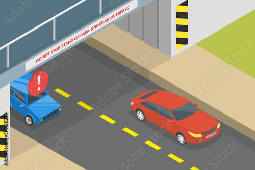 3D Isometric Flat Vector Conceptual Illustration of Traffic Rules , Do not Stop, Stand or Park Under an Overpass