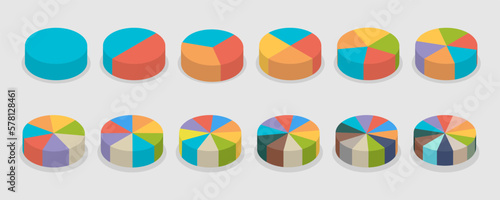 3D Isometric Flat Vector Set of Pie Chart Parts , Diagrama Statistic Wheels