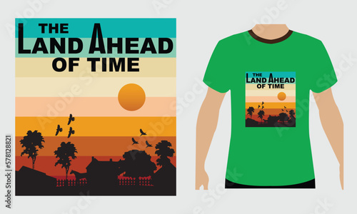 the land ahead of time retro vintage illustration t shirt design