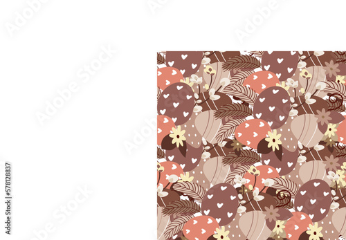 Retro pattern of Easter eggs and flowers and pussy willow