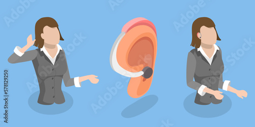 3D Isometric Flat Vector Conceptual Illustration of Deafness And Hear Aid, Hearing Assistence Technology