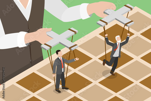 3D Isometric Flat Vector Conceptual Illustration of Brainwashing, TV Propaganda, Mass Media Manipulation