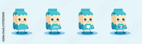 Pack of milk cartoon walking. Vector concept