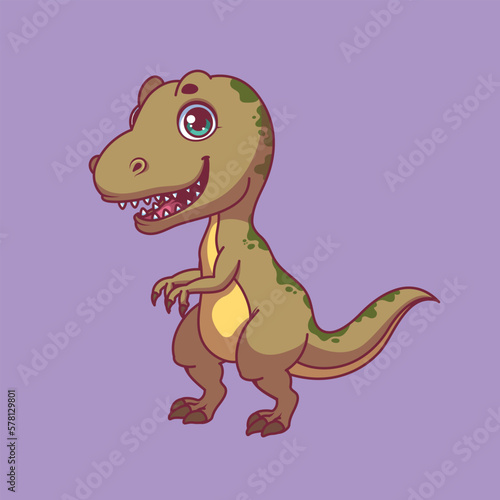 Illustration of a cartoon tyrannosaurus rex on colorful background