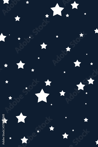 White stars on a dark blue background with copy space.Children's drawing. Celestial bodies, illustration, print, postcard. Beautiful postcard with space for copy.