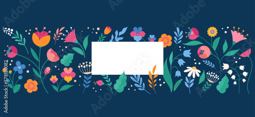 Happy Easter, Mothers day, Springtime decorated geometric style Easter card, banner. Colorful flowers pattern. Modern minimalist design