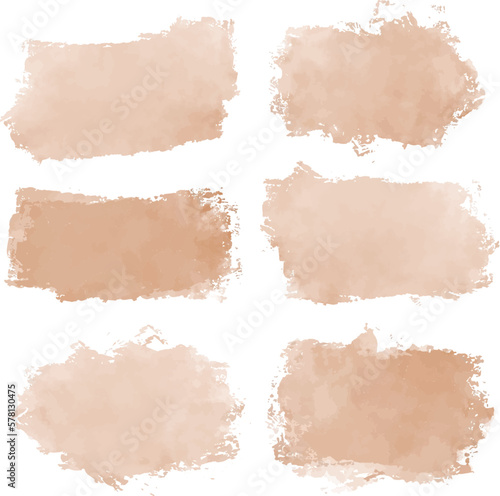 Set of different grunge peach and brown, ink paint brush strokes. Artistic design elements, grungy background vector illustration