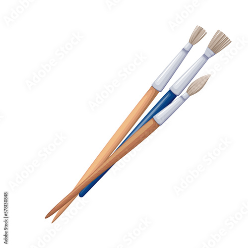 Paint brushes vector illustration. Cartoon isolated group of paintbrushes with different tip shapes, plastic and wooden handles, bunch of artists and painters tools to paint, supplies for art workshop