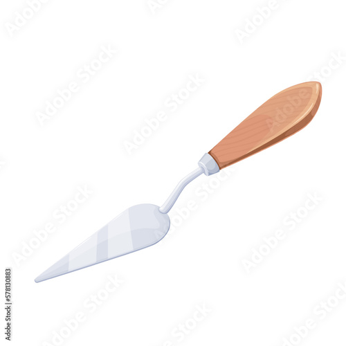 Palette knife vector illustration. Cartoon isolated artists spatula with wooden handle to apply primer or oil paint to canvas, school supplies and equipment, knife of painter for creative artwork