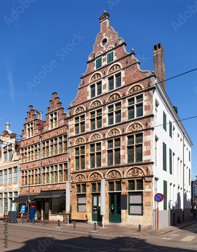 Facade of the Old mansion, Ghent, Belgium.