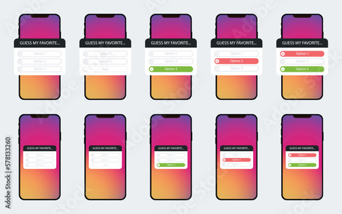 Set guess my favorite with phone. Template social media quiz. Vector illustration