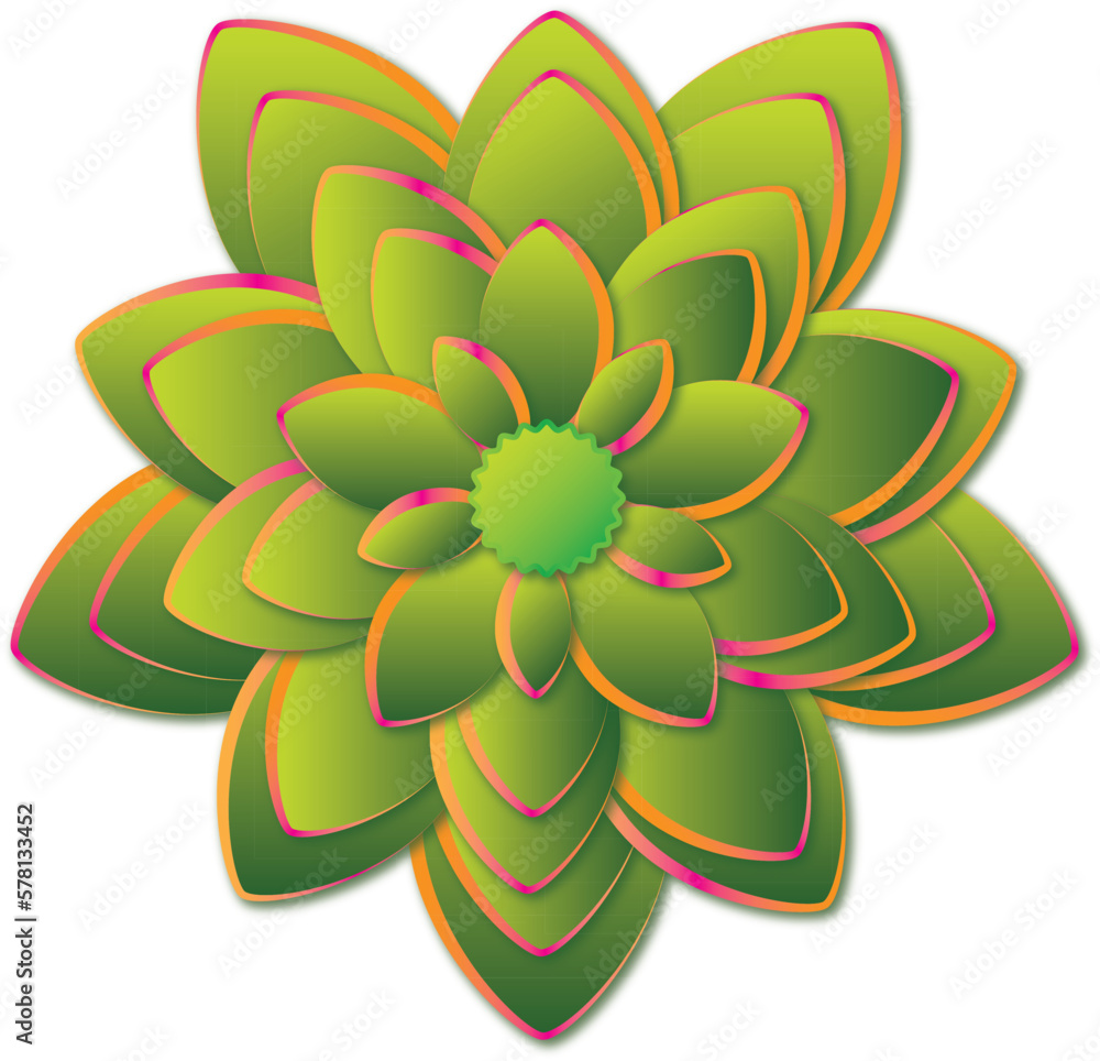 Large full bloom green flower. Petals of a flower with a green gradient and colorful edges. vector. Large full bloom green flower. Petals of a flower with a green gradient and colorful edges. vector.