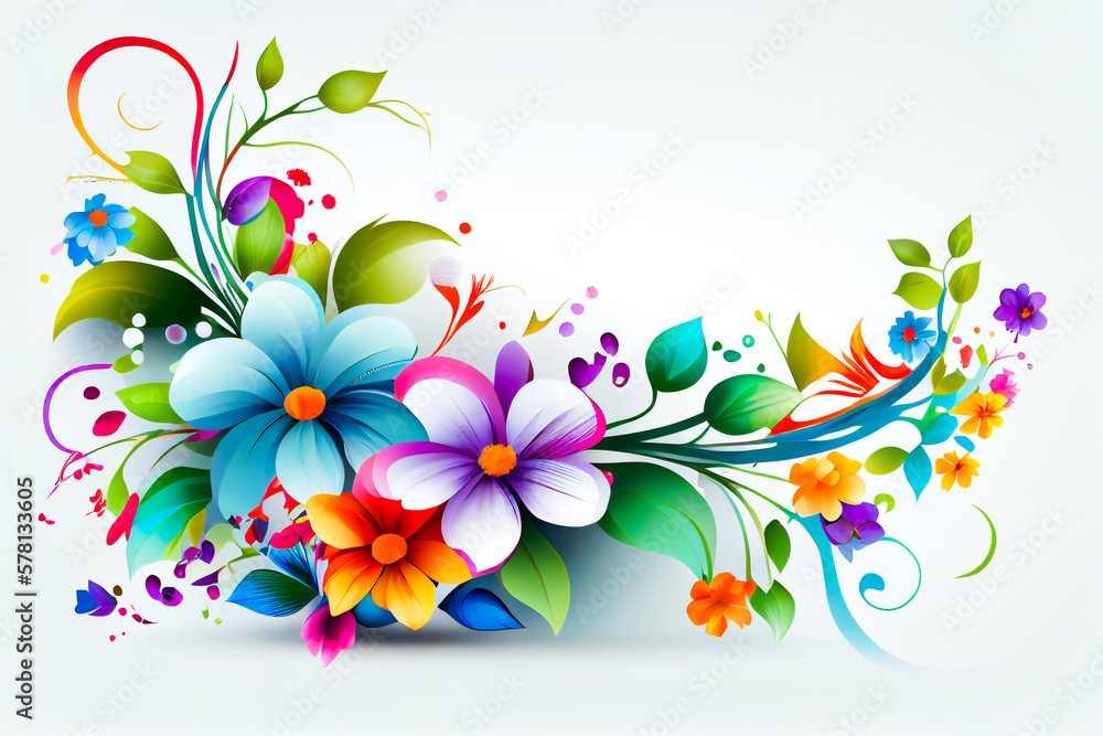 Obraz premium Elegant Floral Border. Various colorful flowers on white background. Generative AI.