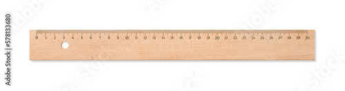 Wooden ruler 30 cm isolated on a transparent background, PNG. High resolution.
