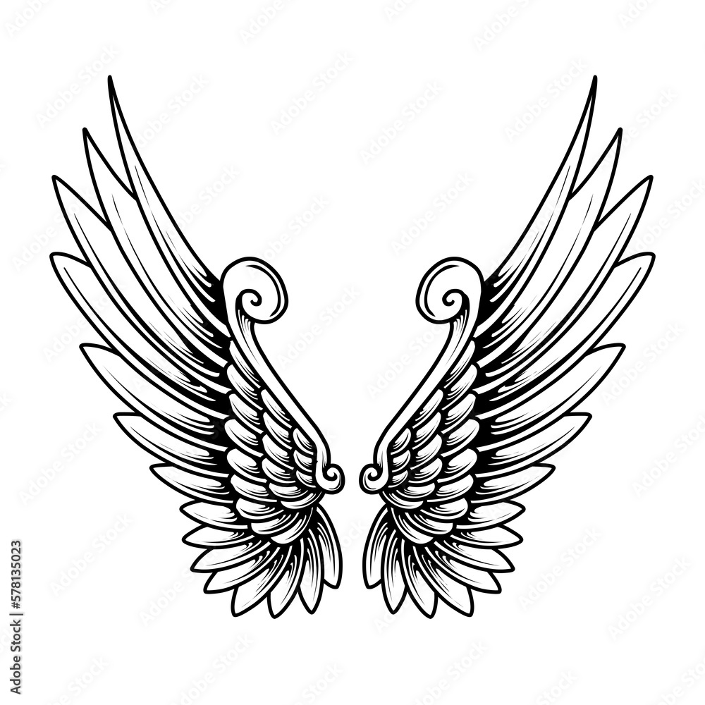 Vector angel wings tattoo design Stock Vector | Adobe Stock