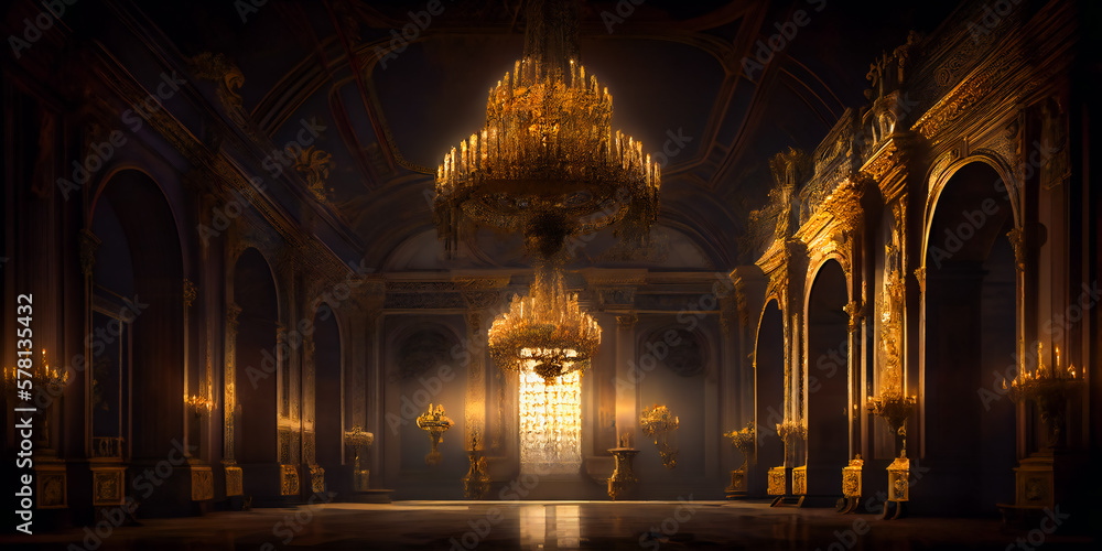 Obraz premium Majestic Palace with Lavish Decor and a Grand Chandelier . Generative AI