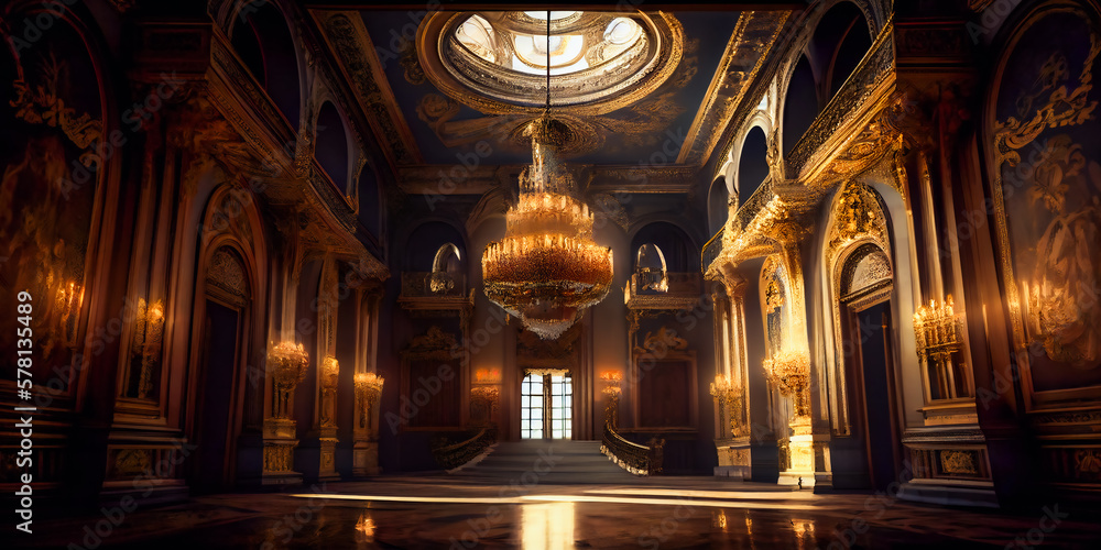 Fototapeta premium Majestic Palace with Lavish Decor and a Grand Chandelier . Generative AI