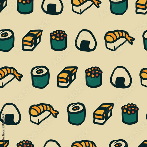 Cute Sushi Doodles Seamless Vector Repeat Pattern