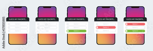 Set guess my favorite with phone. Template social media quiz. Vector illustration