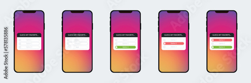 Set guess my favorite with phone. Template social media quiz. Vector illustration