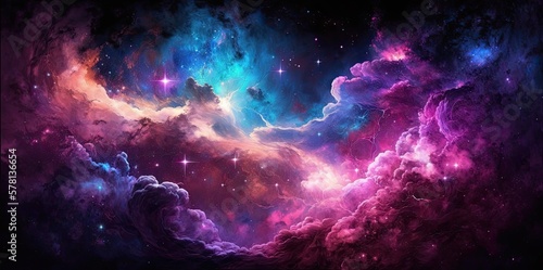 Universe, galaxy, space background. Nebula, planets, starts, suns, and planets colorful wallpaper. Science, astronomy telescope view. photo