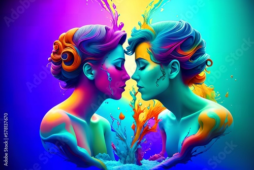 romantic couple digital colorful painting,abstract art