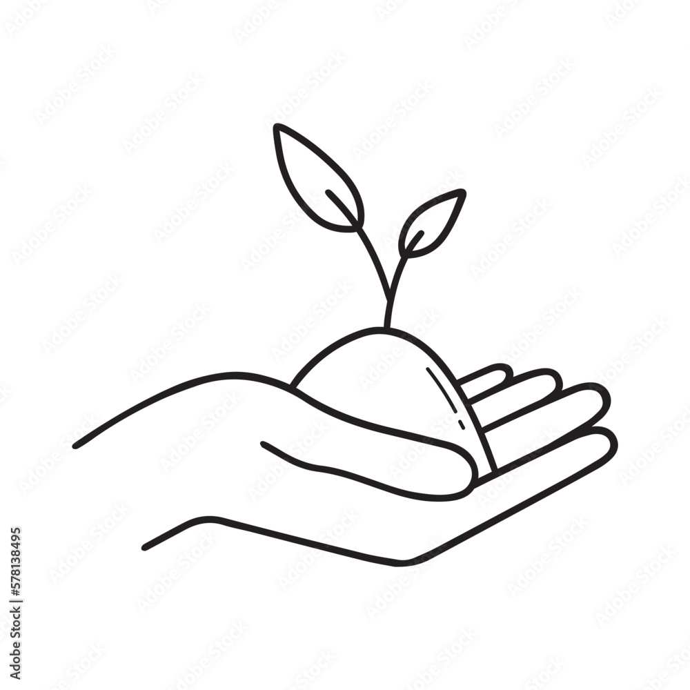 Plant in hand doodle. Sprout in sketch style. Vector illustration isolated on white background. Plant in hand doodle. Sprout in sketch style. Vector illustration isolated on white background.
