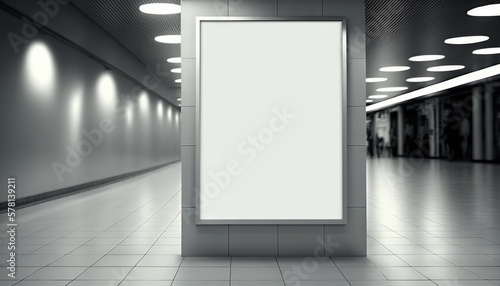 Blank poster billboard attached wall with copy space for your text message in modern shopping mall.Generative ai