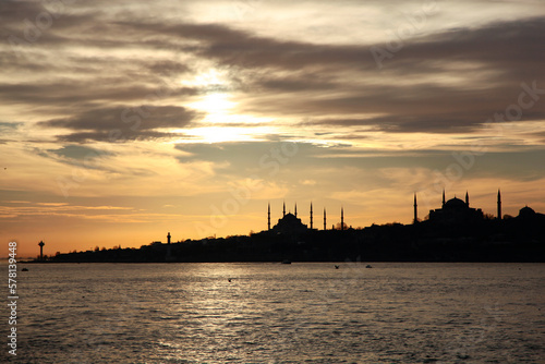 Blue Mosque and Hagia Sophia Mosque Drone Photo, Eminonu Fatih, Istanbul Turkiye 