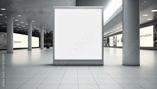 Blank poster billboard attached wall with copy space for your text message in modern shopping mall.Generative ai