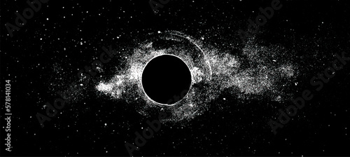 Black hole ink illustration. Space galaxy background