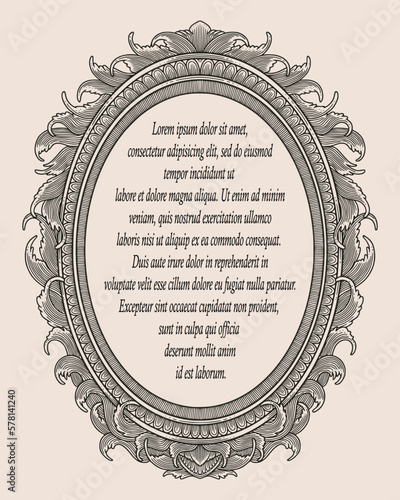 vintage antique frame with ornament in engraving drawing style, vector illustration