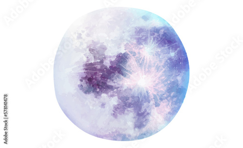 Abstract watercolor full moon isolated on white illustration