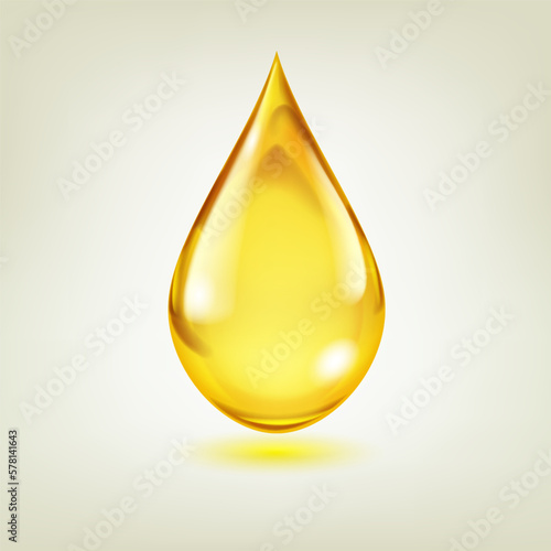 One big realistic water drop in yellow color with glares and shadow