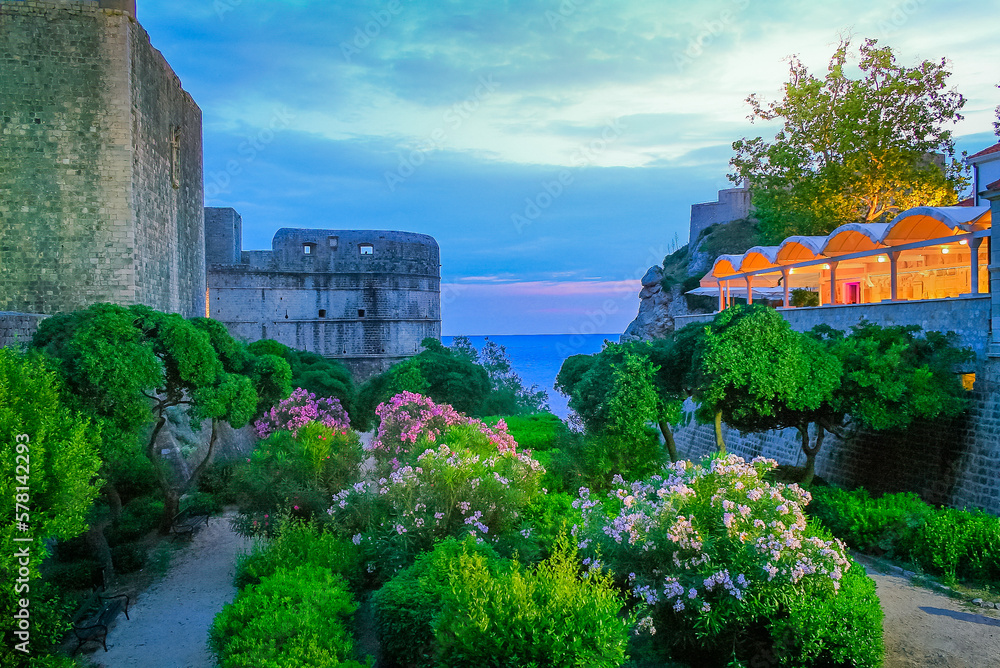 Dubrobvik old town, turquoise adriatic beach in Dalmatia, Croatia
