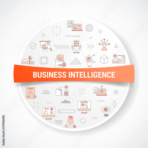 business intelligence concept with icon concept with round or circle shape for badge