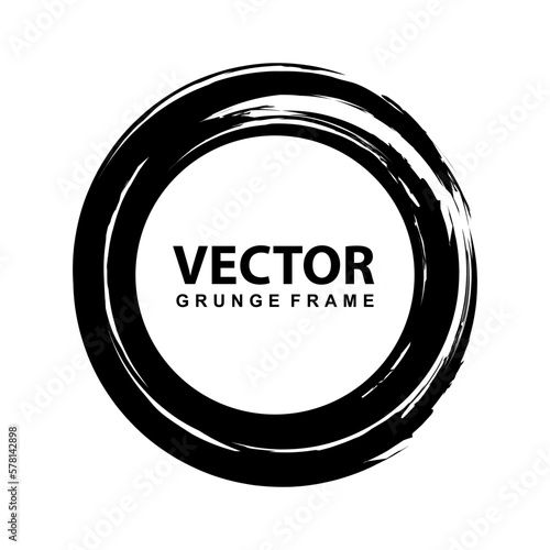 Grunge circle frame isolated. Black grunge round shape with brush stroke and space for text. Vector illustration