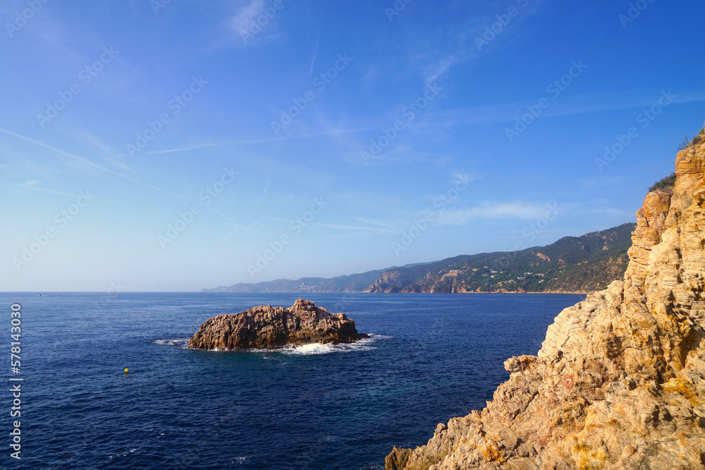 view of the typical landscape of Costa Brava with cliffs at the sea that gives its name, view of the typical landscape of Costa Brava with cliffs at the sea that gives its name,
