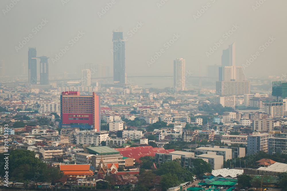 Skyline of Bangkok with smog