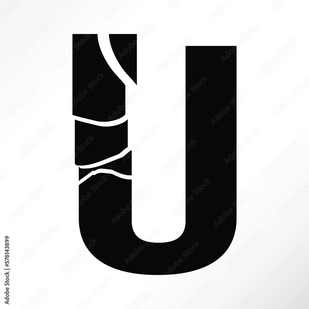 Minimalist vector of a shattered letter u Minimalist vector of a shattered letter u