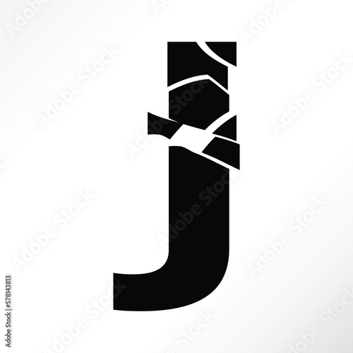 Minimalist vector of a shattered letter j