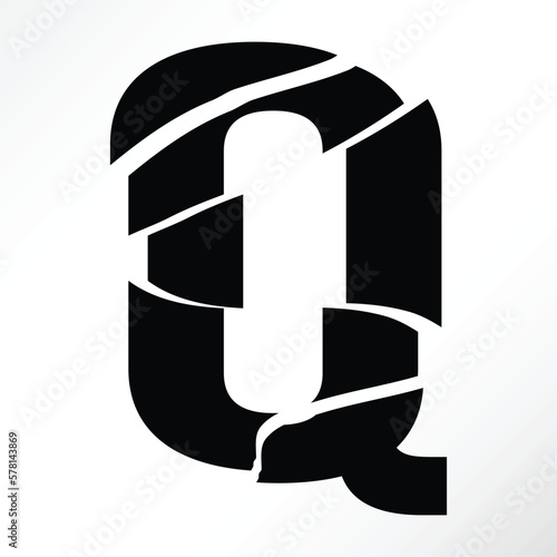 Minimalist vector of a shattered letter q