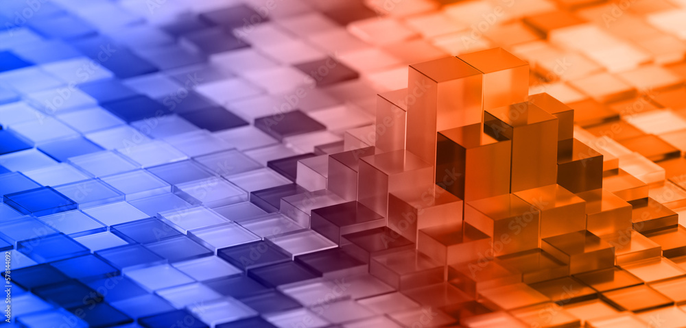 3d abstract render of glass cubes in grid forming data trend Stock ...