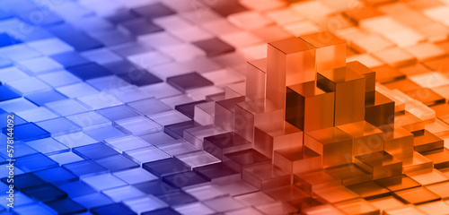 	
3d abstract render of glass cubes in grid forming data trend	
