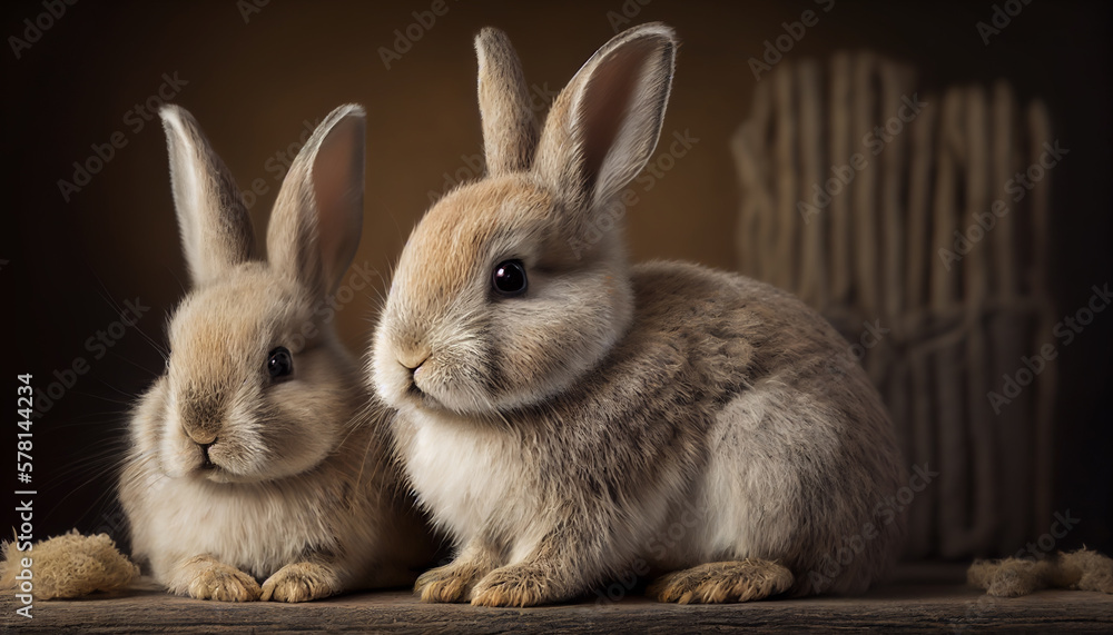 Fototapeta premium happy smiling easter bunny with many colorful easter eggs flying around - Generative AI