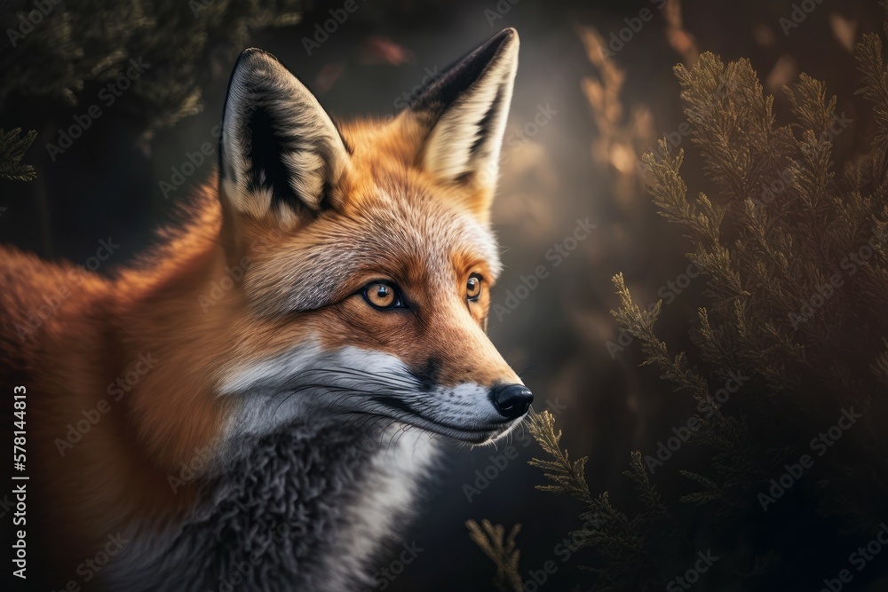 Portrait of a cute beautiful fox, selective focus. AI generated, human enhanced