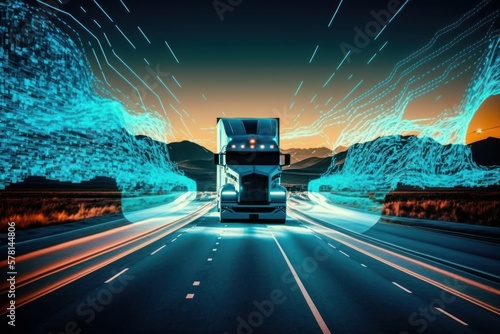 Future of autonomous cargo transportation truck. AI generated, human enhanced photo