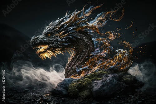 Chinese fire-breathing Dragon  selective focus. AI generated  human enhanced