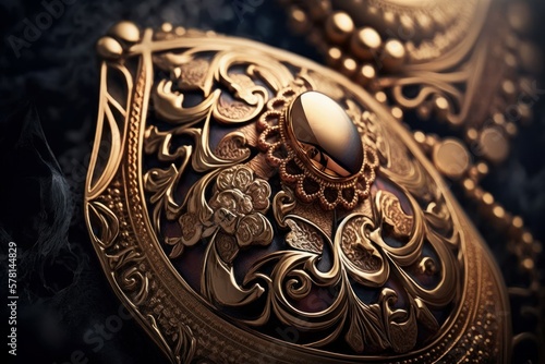 Golden jewelry, selective focus. The concept of wealth and investment in luxury. AI generated